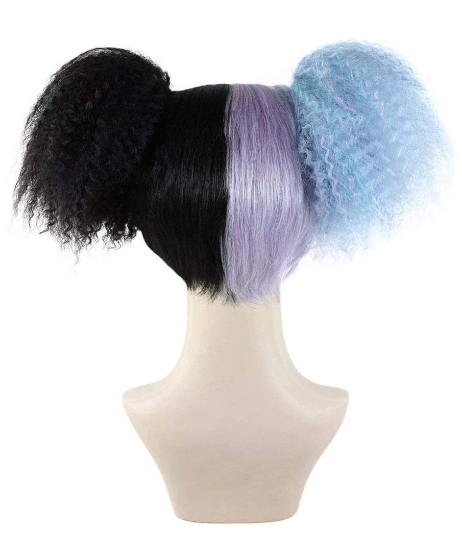 HPO Adult Womens Crimped Ponytail Wig | Light Blue & Black Celebrity Wig | Premium Breathable Capless Cap Men's