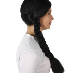 BC Adult Women's Black Color Braided Pigtails Shoulder Length Trendy Wednesday Wig | Breathable Standard Cap