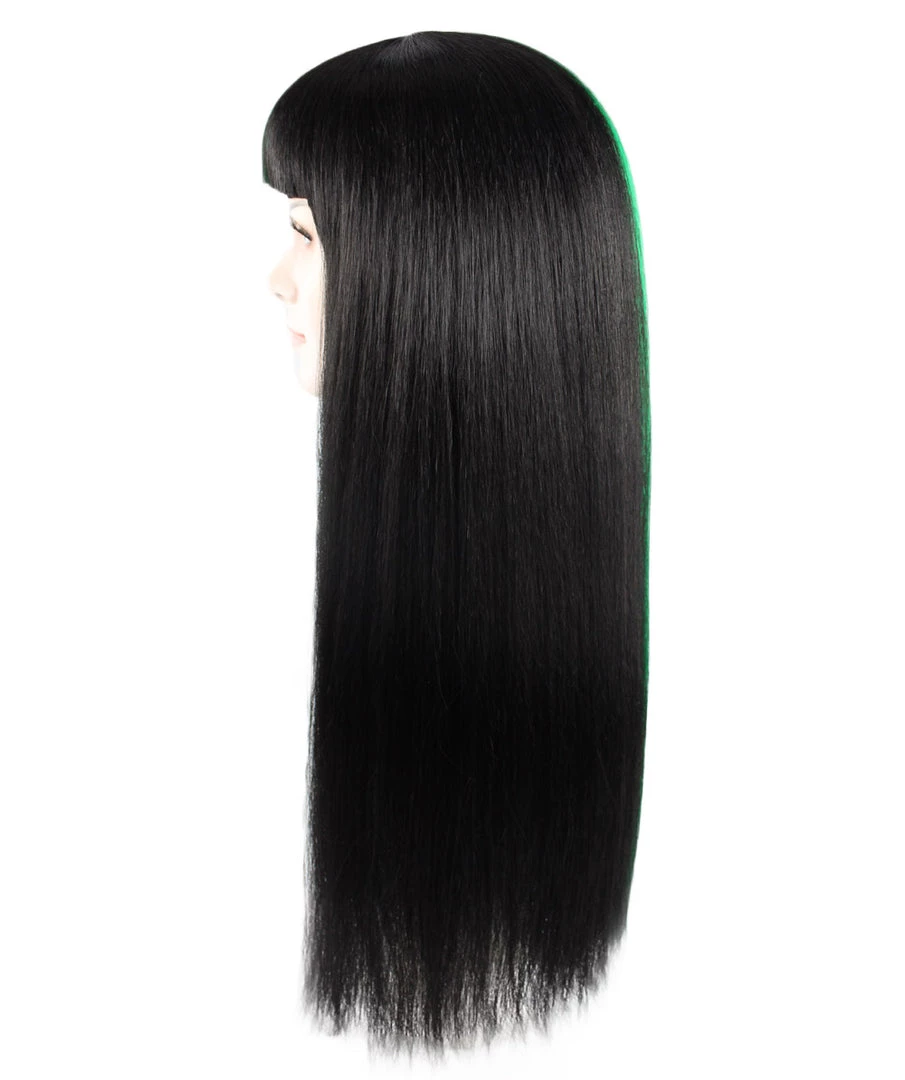 HPO Womens Singer Wig | Long Green Black Celebrity Straight Wig | Premium Breathable Capless Cap