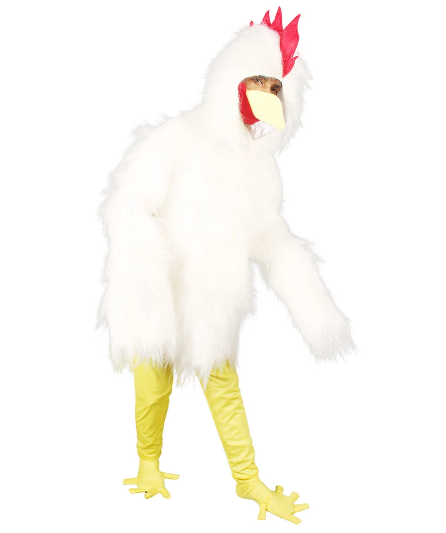 Men's HPO White Chicken Costume With Mask - Long Synthetic Fibers