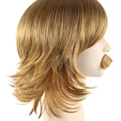 HPO Men's 70's Disco Mens Wig & Mustache | Blonde Retro Wig | Premium Breathable Capless Cap