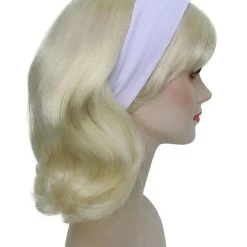 HPO Women's Blonde Color Straight Shoulder Length 50's Flip Wig With White Headband | Premium Breathable Capless Cap