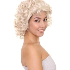 HPO TV Movie Womens Wig | Medium Blond Glamour Curly Wig | Premium Breathable Capless Cap Men's