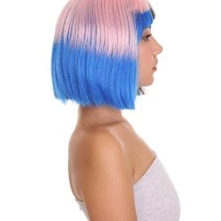 HPO Men's Adult Womens Bob Wig | Black, Pink, & Blue Celebrity Wig | Premium Breathable Capless Cap