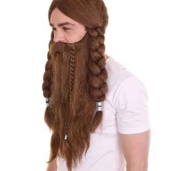HPO Men's Mens Viking Wig & Beard Set | Brown Cosplay Halloween Wig | Premium Breathable Capless Cap