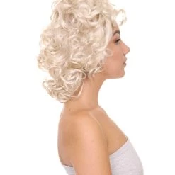 HPO TV Movie Womens Wig | Medium Blond Glamour Curly Wig | Premium Breathable Capless Cap Men's
