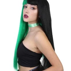 HPO Womens Singer Wig | Long Green Black Celebrity Straight Wig | Premium Breathable Capless Cap