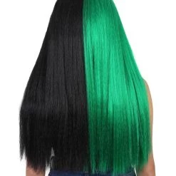 HPO Womens Singer Wig | Long Green Black Celebrity Straight Wig | Premium Breathable Capless Cap