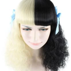 HPO Black & Blonde Wig W/ Blue Ribbons | Premium Breathable Capless Cap Women's