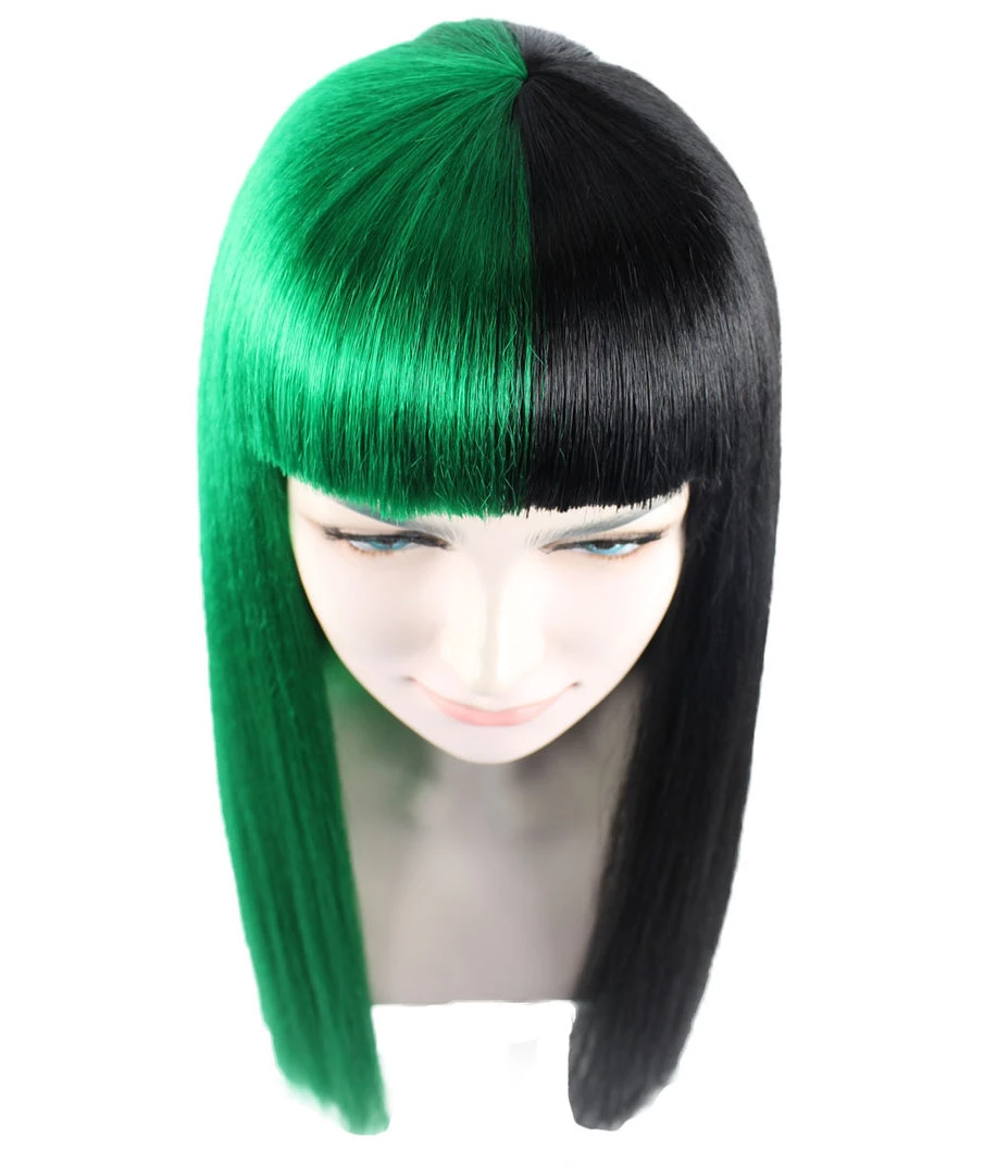 HPO Womens Singer Wig | Long Green Black Celebrity Straight Wig | Premium Breathable Capless Cap