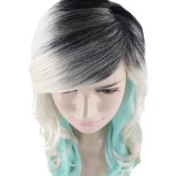 HPO Men's Long Wavy Grey And Blue Ombre Womens Wig | Fancy Party Event Ready Halloween Wig | Premium Breathable Capless Cap