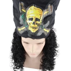 HPO Men's Captain Pirate Mens Curly Wig | Movie Character Cosplay Halloween Wig | Premium Breathable Capless Cap