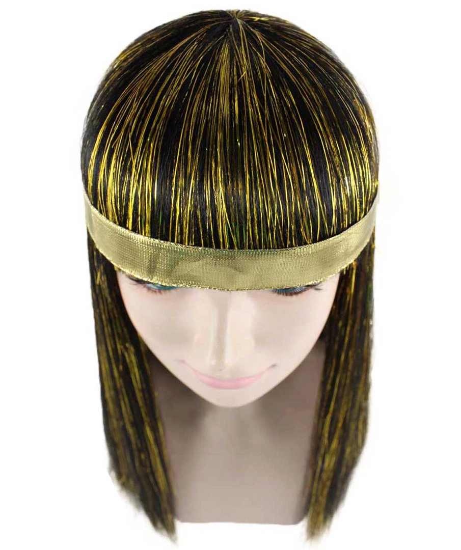 HPO Men's Deluxe Cleopatra Womens Wig | Gold Tinsel Character Cosplay Halloween Wig | Premium Breathable Capless Cap
