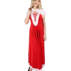 HPO Men's Adult Women Luxury Miss Santa Costume | Red & White Christmas Costume