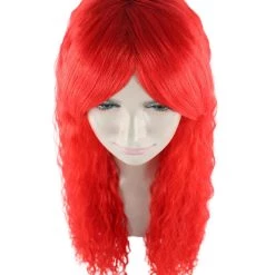 HPO Men's Red Curly Womens Wig | Long Party Ready Fancy Cosplay Halloween Wig | Premium Breathable Capless Cap