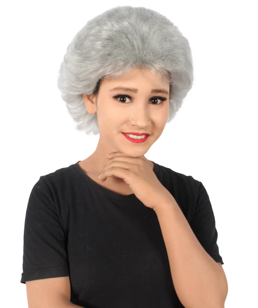 HPO Adult Women’s 80s American Sitcom Grandma Short Curly Grey Wig Men's