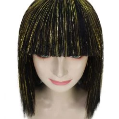 HPO Women's Cleopatra Bob With Gold Tinsel Highlights | Halloween Rave Wig