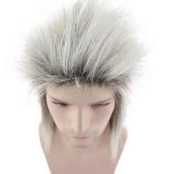 HPO Men's 80's Rock Mullet Mens Wig | Grey Cosplay Halloween Wig | Premium Breathable Capless Cap