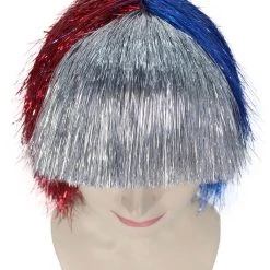 FLAGWIGS Women's Red Silver And Blue All Tinsel Bob | Sparkly Celebrity Halloween Wig | Premium Capless Cap