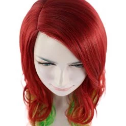 HPO Adult Ombre Curly Women's Wig | Red Green Multicolor Cosplay Halloween Wig | Premium Breathable Capless Cap