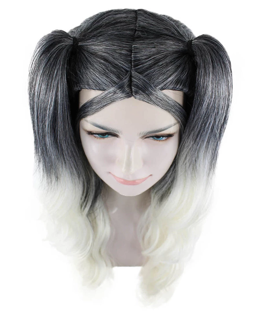 HPO Men's Dolly Womens Wig | Black/White Two-Toned Wig | Premium Breathable Capless Cap