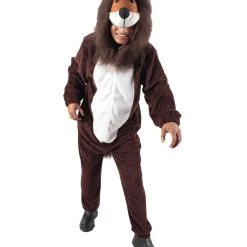 HPO Men's Adult Unisex Brown & White Straight Long Jumpsuit Lion Costume Bundle