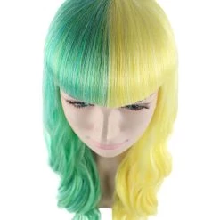 HPO Womens Clown Girl Wig | Two Toned Yellow Green Wig | Premium Breathable Capless Cap