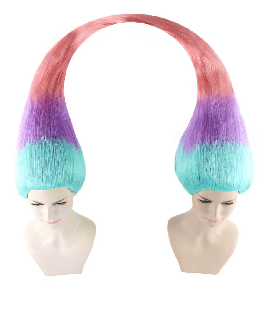 HPO Women Twin Trolls Style Wig | Multicolor Cosplay Wig | Premium Breathable Capless Cap Men's