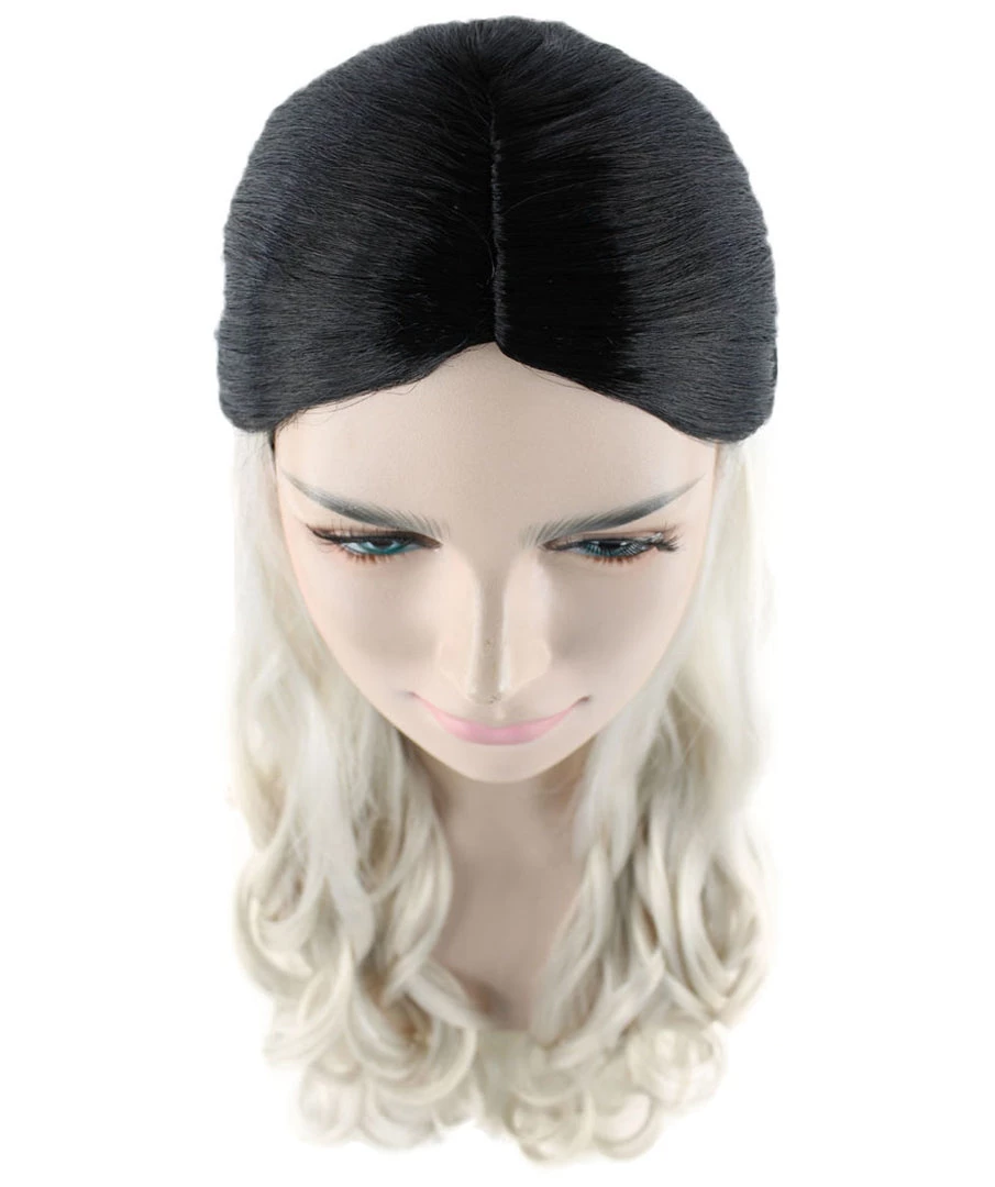 HPO Men's Long Wavy Womens Wig | Black/Grey Wig | Premium Breathable Capless Cap