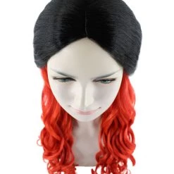 HPO Black And Red Long Wavy Womens Wig | Cosplay Halloween Wig | Premium Breathable Capless Cap