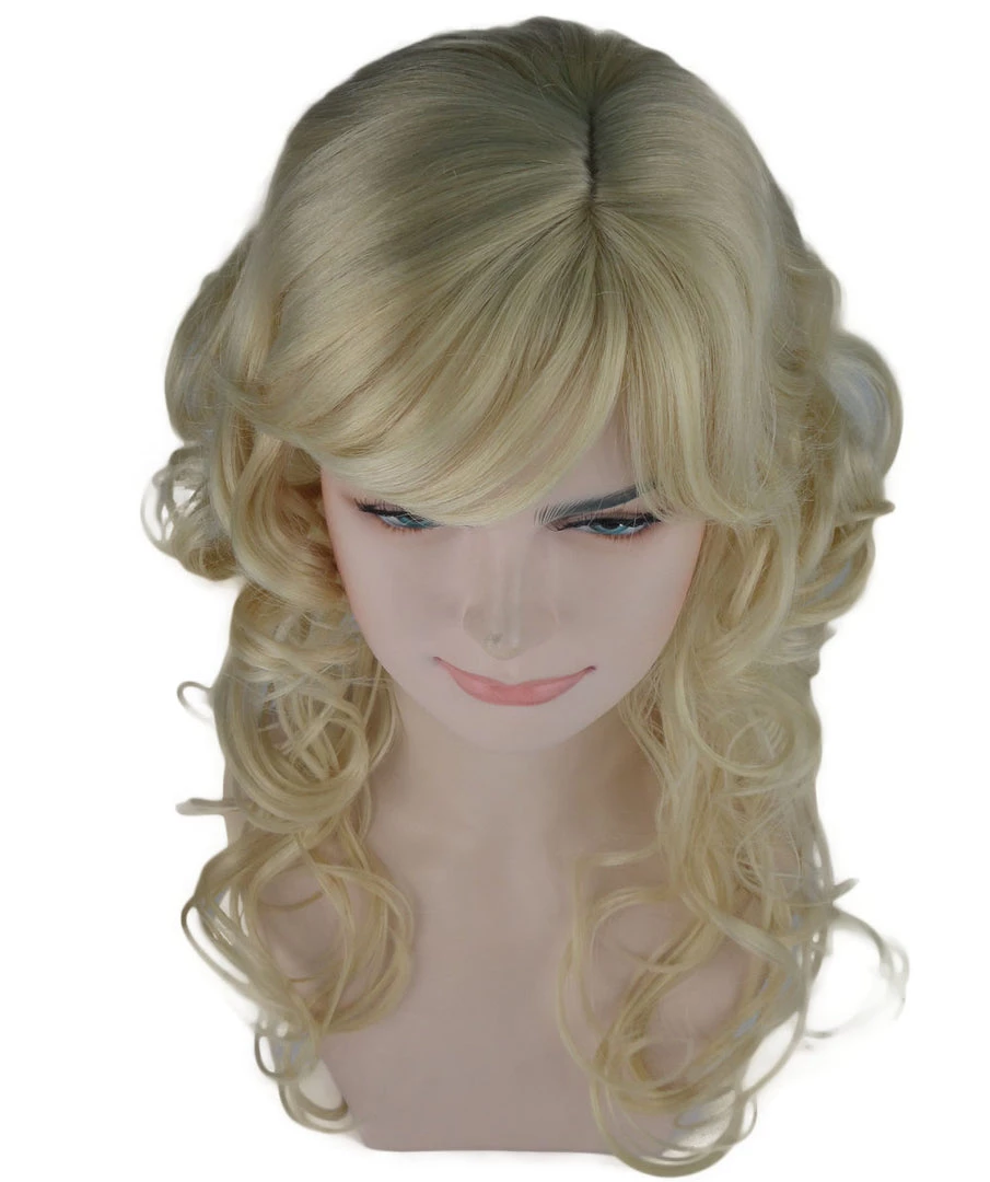 HPO Men's Blonde Curly Long Womens Wig | Glamour Fashion Cosplay Halloween Wig | Premium Breathable Capless Cap