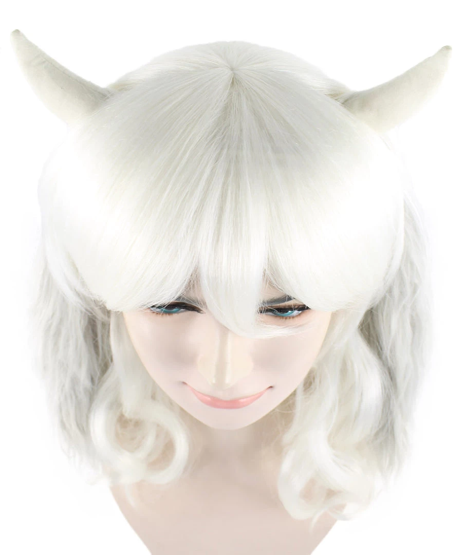 BC Undertale Asriel Wig W/ Horns | White Cosplay Wig | Premium Breathable Capless Cap