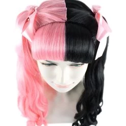 HPO Singer Womens Ponytail Wig W/ Pink Ribbons | Pink & Black Celebrity Wig | Premium Breathable Capless Cap