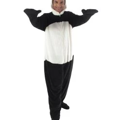 HPO Adult Men's Black And White Straight Long Jumpsuit Panda Costume Bundle
