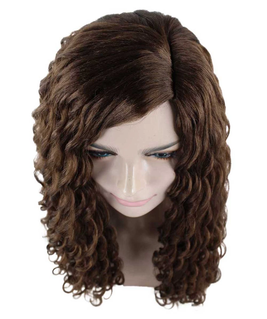 HPO Womens Brown Curly Wig | Medium Cosplay Halloween Wig | Premium Breathable Capless Cap Men's