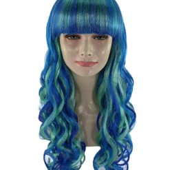 BC Women's Teal Blue Color Wavy Long Length Trendy Aquatic Beauty Wig