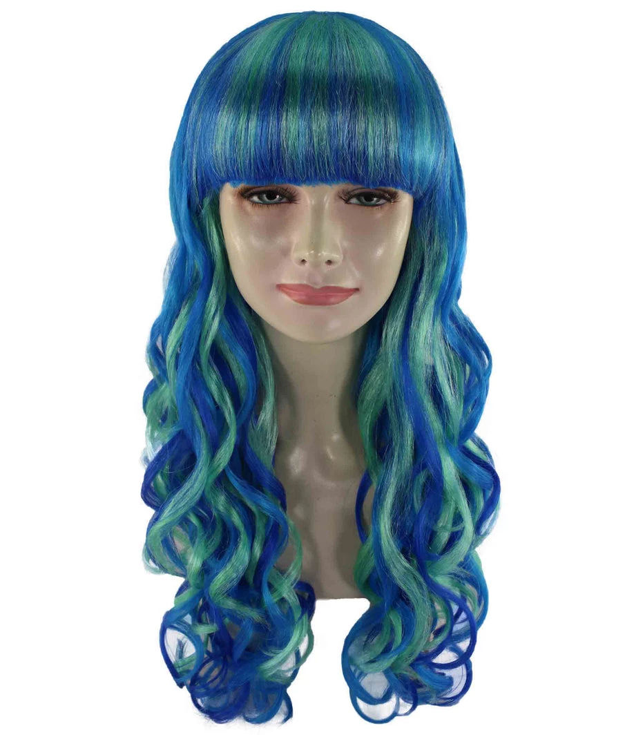 BC Women's Teal Blue Color Wavy Long Length Trendy Aquatic Beauty Wig