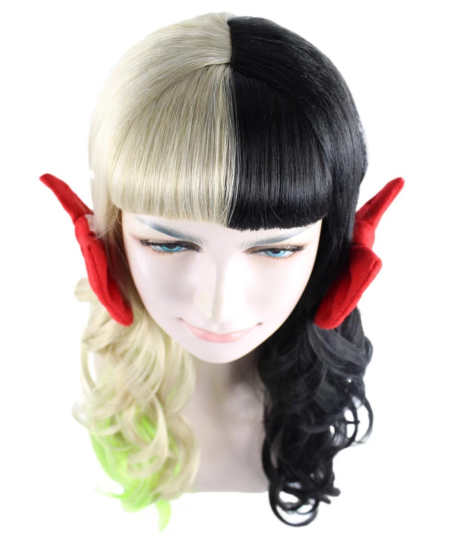HPO Singer Womens Long Curly Wig | W/ Small Red Bows, Black, Green, & Blonde Celebrity Wig | Premium Breathable Capless Cap Men's