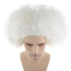 HPO Men's Crazy Professor Mens Wig | White Jumbo Afro Wig | Premium Breathable Capless Cap