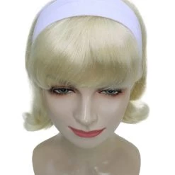 HPO Women's Blonde Color Straight Shoulder Length 50's Flip Wig With White Headband | Premium Breathable Capless Cap