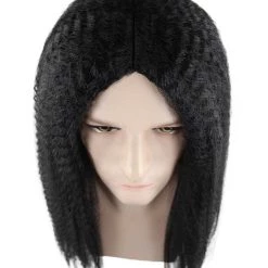 HPO Rock Curly Mens Wig | Black Long Cosplay Halloween Wig | Premium Breathable Capless Cap