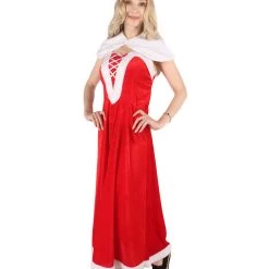 HPO Men's Adult Women Luxury Miss Santa Costume | Red & White Christmas Costume