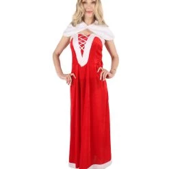 HPO Men's Adult Women Luxury Miss Santa Costume | Red & White Christmas Costume
