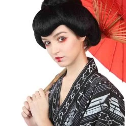 HPO Women's Japanese Geisha Womens Wig | Asian Black Kung Fu Wig | Premium Breathable Capless Cap