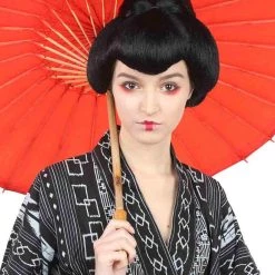 HPO Women's Japanese Geisha Womens Wig | Asian Black Kung Fu Wig | Premium Breathable Capless Cap
