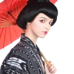 HPO Women's Japanese Geisha Womens Wig | Asian Black Kung Fu Wig | Premium Breathable Capless Cap