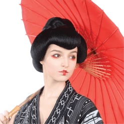 HPO Women's Japanese Geisha Womens Wig | Asian Black Kung Fu Wig | Premium Breathable Capless Cap