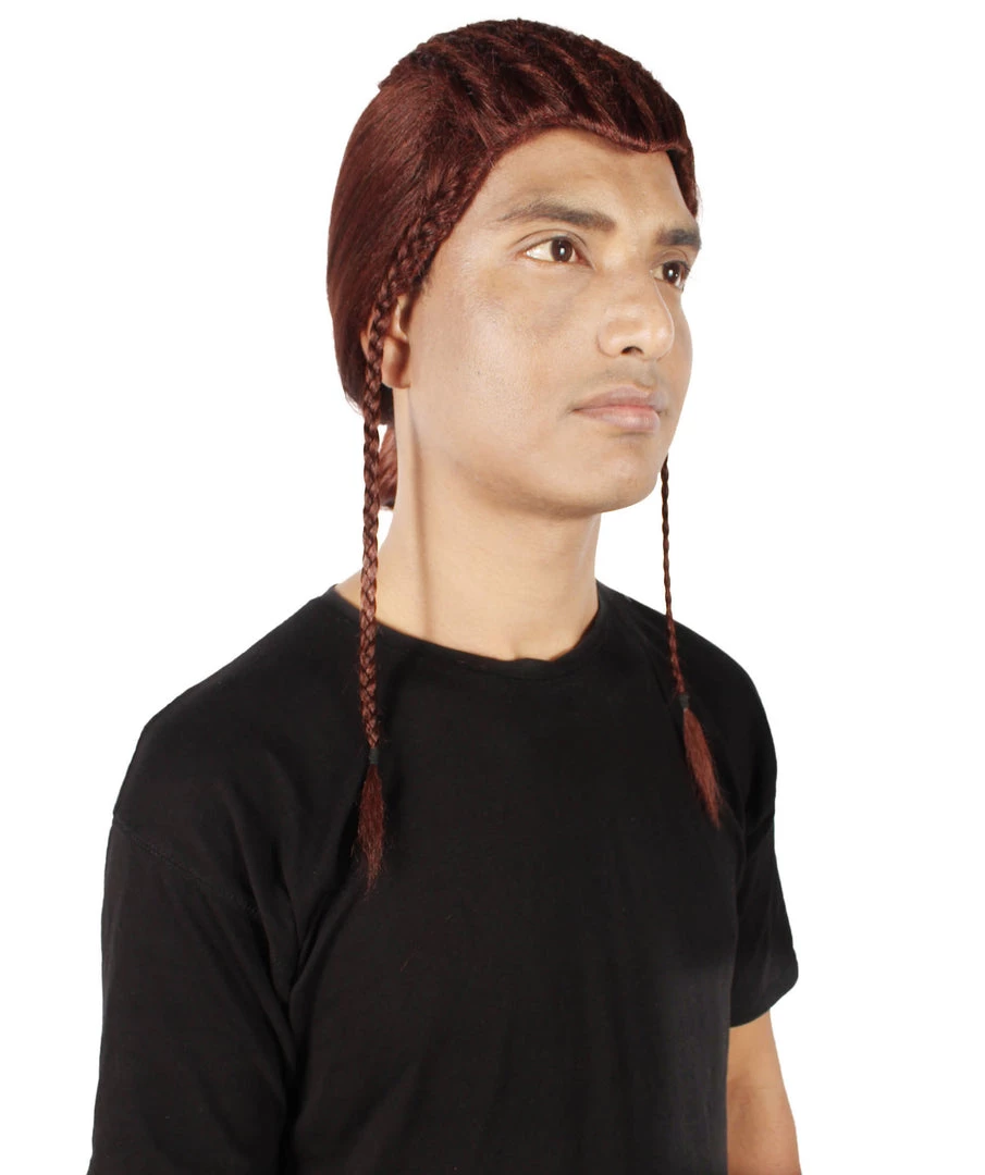 HPO Adult Men's Humanoid Warrior Braided Dark Auburn Wig