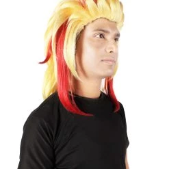 HPO Adult Men's Anime Demon Hunter Yellow & Red Flame Hair Wig