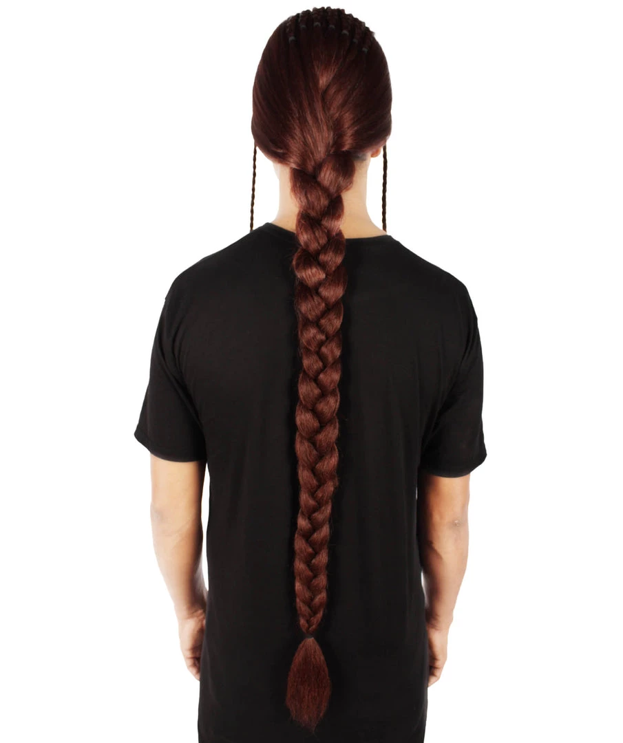 HPO Adult Men's Humanoid Warrior Braided Dark Auburn Wig